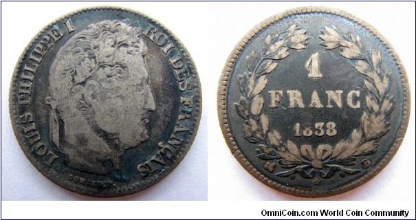 1838 B (Rouen) 1 franc, Louis Philippe