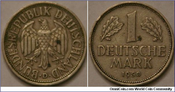 1 deutsche mark, 1950 D, Cu-Ni, 24 mm