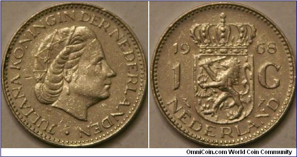 1 gulden, 25 mm, Ni (1st year for gulden in nickel)