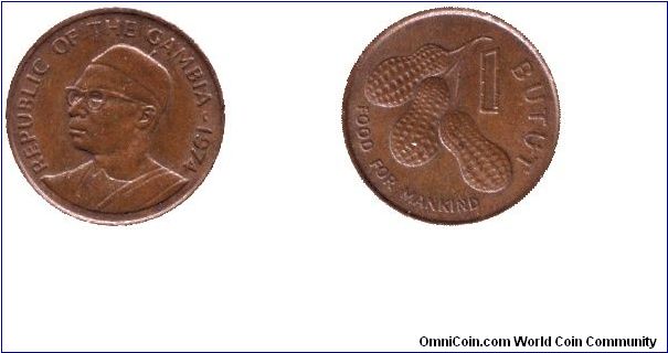 The Gambia, 1 butut, 1974, Bronze, Food for Mankind, Sir David Dawda Kairaba Jawara, peanuts.                                                                                                                                                                                                                                                                                                                                                                                                                       