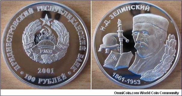100 Rubles - Chimist Zelinskiy - 14.14 g Ag 925 - mintage 1,000