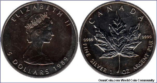 1 oz. .9999 Ag 5 Dollars (Silver Maple Leaf)