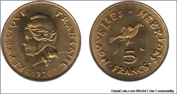 1970 New Hebrides (now Vanuatu)5 Francs