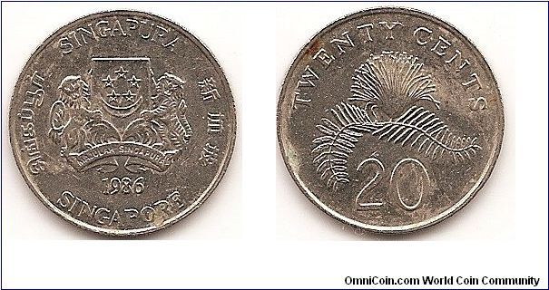 20 Cents
KM#52
5.6500 g., Copper-Nickel, 23.6 mm. Obv: Arms with supporters
Rev: Powder-puff plant above value