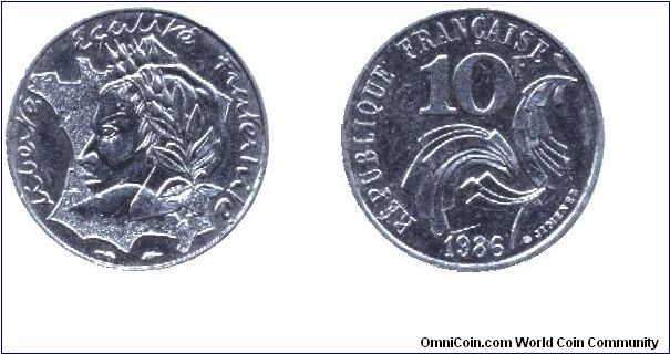 France, 10 francs, 1986, Ni, Madam Republic.                                                                                                                                                                                                                                                                                                                                                                                                                                                                        