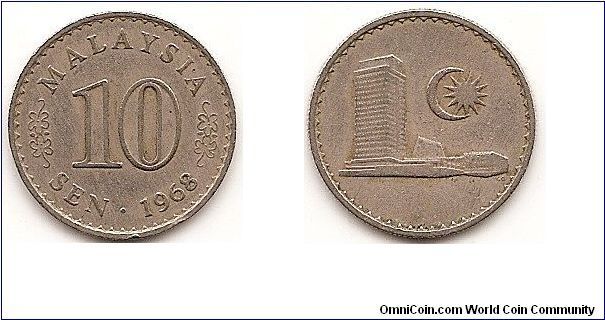 10 Sen
KM#3
2.8200 g., Copper-Nickel, 19.3 mm. Obv: Value Rev:
Parliament house Note: Varieties exist.