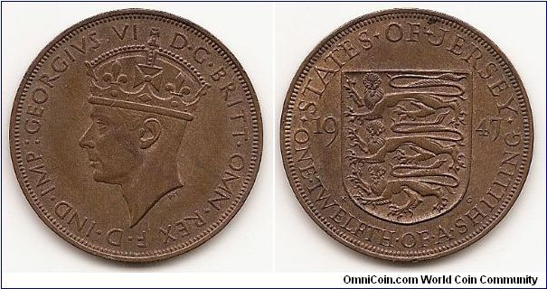 1/12 Shilling
KM#18
Bronze Obv: Crowned head left Rev: Shield divides date