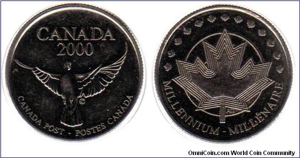 2000 Canada Post Millennium medallion - These came in a millennium set with 3 dove stamps from Canada Post. I got this in change as a quarter.