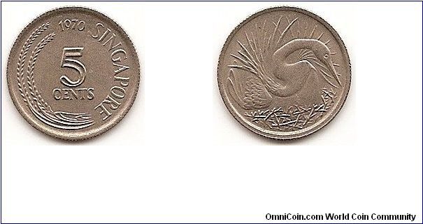 5 Cents
KM#2
1.4000 g., Copper-Nickel, 16.25 mm. Obv: Value and date Rev:
Great White Egret Edge: Reeded
