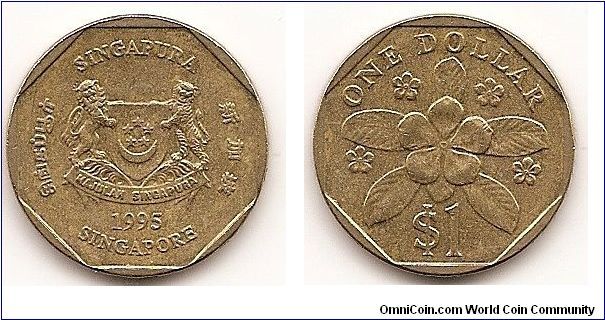 1 Dollar
KM#103
Aluminum-Bronze Obv: National arms Rev: Periwinkle flower
Note: Similar to KM#54 but motto ribbon on arms curves down
at center.