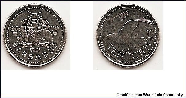 10 Cents
KM#12
2.2900 g., Copper-Nickel, 17.5 mm. Obv: National arms Rev:
Laughing Gull left Edge: Reeded