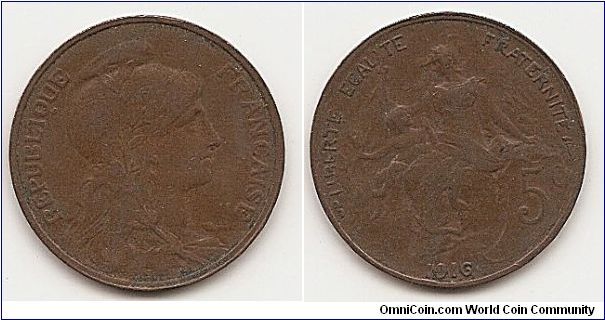 5 Centimes
KM#842
5.0000 g., Bronze, 25.1 mm. Obv: Liberty head right Rev:
Republic protecting her child, denomination at right, date below
Note: Without mint mark.