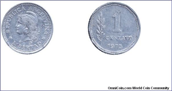 Argentina, 1 centavo, 1973, Al, Libertad.                                                                                                                                                                                                                                                                                                                                                                                                                                                                           