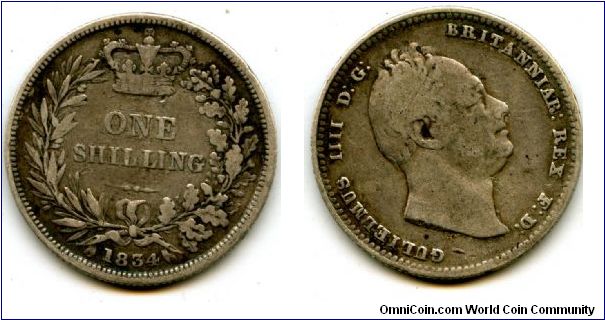 1834
1/- Shilling
Value in wreath
William IV 1830-1837