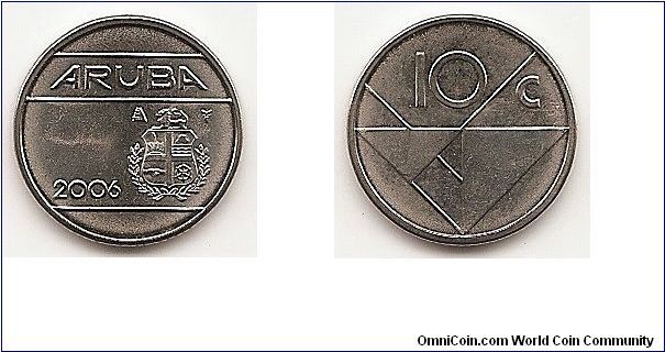 10 Cents
KM#2
3.0000 g., Nickel Bonded Steel, 18 mm. Ruler: Beatrix 1980- Obv:
National arms Rev: Geometric design with value Edge: Reeded