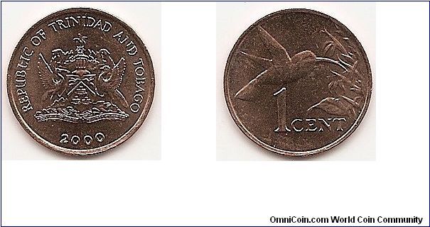 1 Cent
KM#29
1.9500 g., Bronze, 16.63 mm. Obv: National arms Rev:
Hummingbird and value Edge: Plain