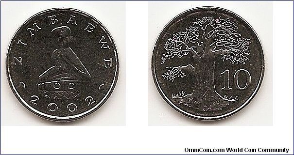 10 Cents
KM#3a
Nickel-Plated Steel, 20 mm. Obv: National emblem Rev: Baobab
tree, value Edge: Plain Mint: Harare Designer: Jeff Huntly