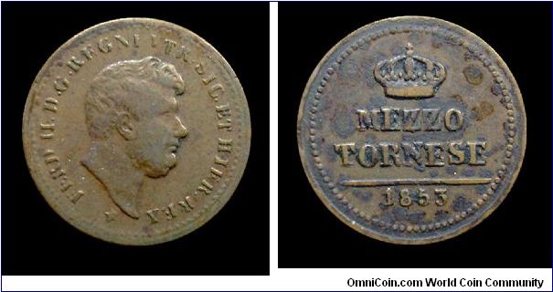 Kingdom of the Two Sicilies - Ferdinand II - 1/2 Tornese - Copper mm. 16,7