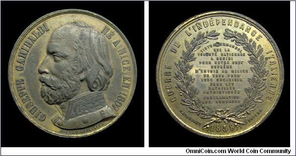 G. Garibaldi - II war of Italian indipendence - French medal - Gilt metal - mm. 50 (by Franky Magniadas)