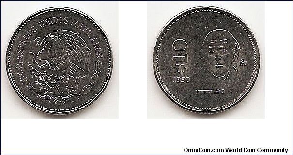 10 Pesos
KM#512
3.8400 g., Stainless Steel, 19 mm. Obv: National arms, eagle
left Rev: Head facing with diagonal value at left Note: Date
varieties exist.