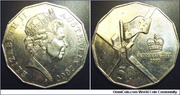 Australia 2000 50 cents, commemorating the Royal Visit of Queen Elizabeth. Sure looks pretty ugly. Wow condition.