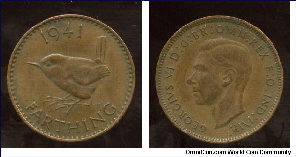 1941
1/4d Farthing 
Wren 
King George VI