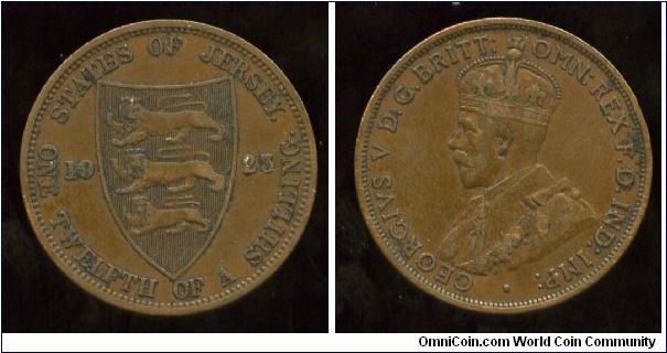 1923
1/12 of a Shilling
Shield & coat of arms
King George V
Type I