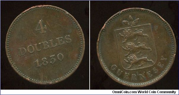 1830
4 doubles 
Value & date
Coat of arms on shield