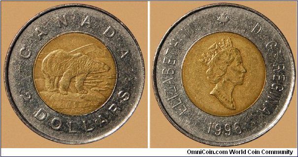 Canada, 2 dollars, 1996 (1996-2003) Regulation Coin Polar Bear