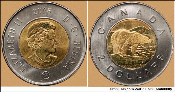 Canada, 2 dollars, 2006 New Obverse, 2006-present Regulation Coin Polar Bear
