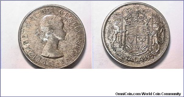 ELIZABETH II DEI GRATIA REGINA
50 CENTS.
.800 silver