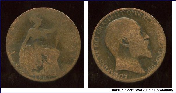 1907
1/2d Halfpenny
Brittania seated holding trident
Edward VII 1902-1910