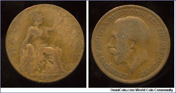 1921
1/2d Halfpenny
Brittania seated holding trident
George V 1911-1936