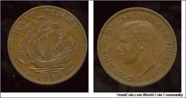 1949
1/2d Halfpenny
The Golden Hind
George VI 1936-1952