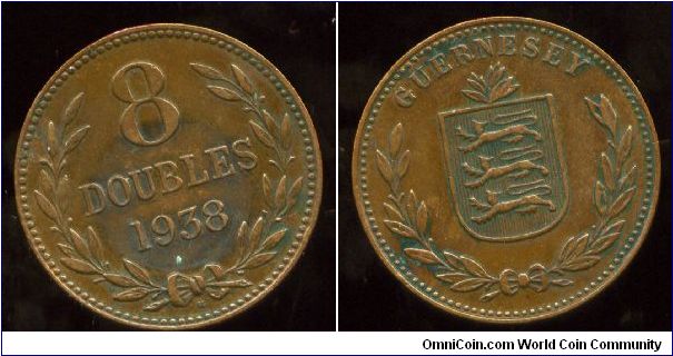 1938h
8 doubles
Heaton mint Birmingham
Value in wreath
Island coat of arms in wreath