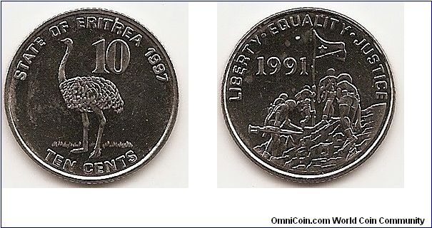 10 Cents
KM#45
3.3000 g., Nickel Clad Steel, 20.95 mm. Obv: Ostrich left divides
denomination Rev: Soldiers with flag, date at left