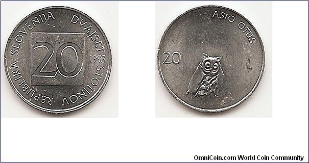 20 Stotinov
KM#8
0.7000 g., Aluminum, 18 mm. Obv: Value within square Rev:
Small owl and value Edge: Plain