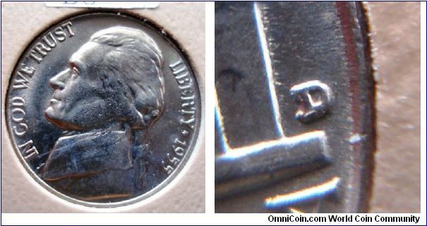 1955D Jefferson Nickel D over S OMM#5