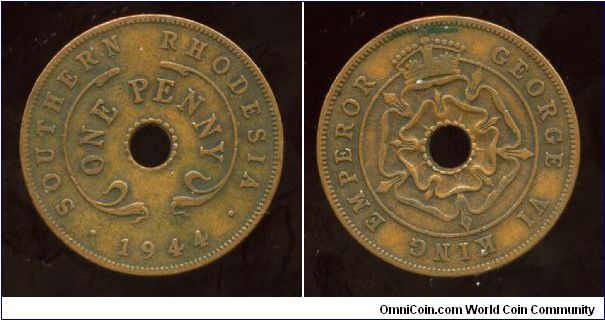 Southern Rhodesia 
1944
1d Penny
Country, value & date
Crown above Rose