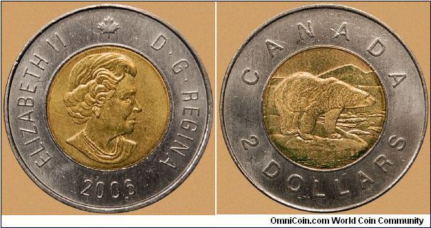 Canada, 2 dollars, 2006 Old Obverse, 2003-2006 Regulation Coin Polar Bear