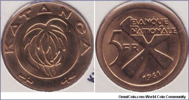 Katanga 5 Francs 1961 gold