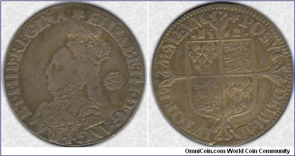 PCI7, Group 2, Scottishmoney, Queen Elizabeth I Milled Sixpence 1562