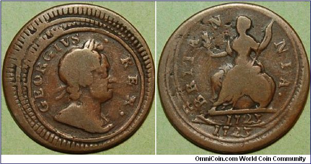 PCI7, Group 8, Hussulo, 1723 George I double struck farthing.
