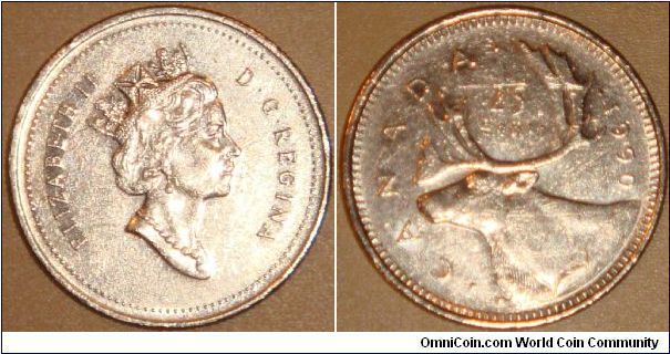 Canada, 25 cents, 1990-2000 Regulation Coin Caribou
