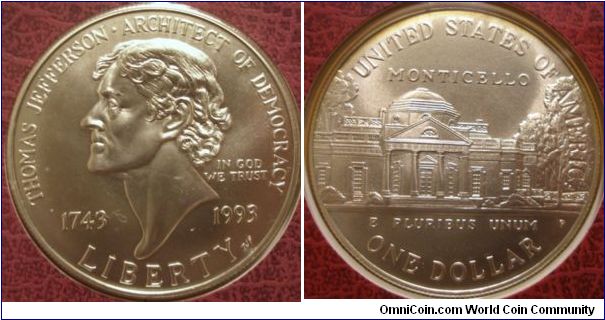 1993 THomas Jefferson Silver Dollar
