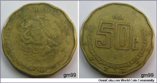 Obverse; national arms, eagle left. Reverse; 50 Centavos (1992-1997)