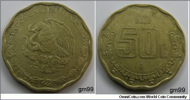 Obverse; National arms, eagle left. Reverse;  date and Value 50 Centavos