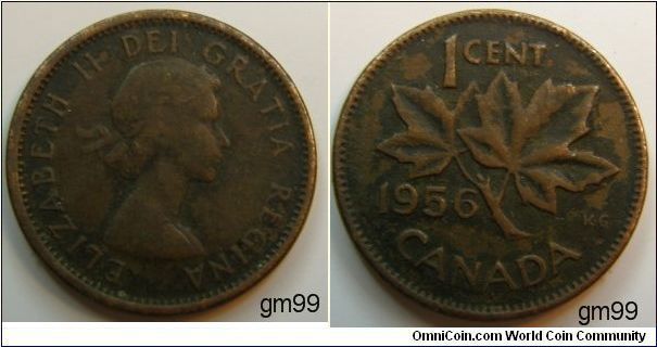 WITHOUT STRAP, Bronze, Obverse; Laureate bust right Reverse; Maple leaf divides date and denomination.
