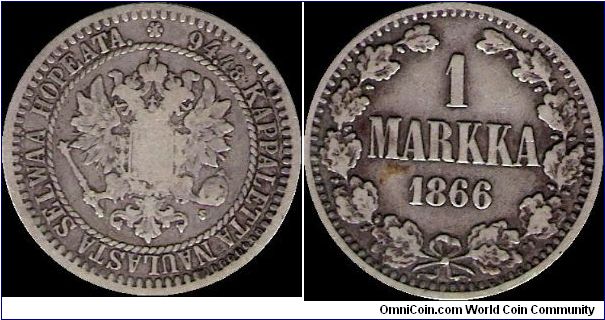 1 Markka 1866 S, Finland