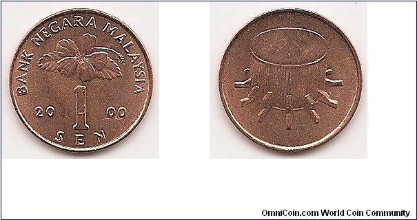 1 Sen
KM#49
Bronze Clad Steel Obv: Value divides date below flower blossom
Obv. Leg.: BANK NEGARA MALAYSIA Rev: Drum